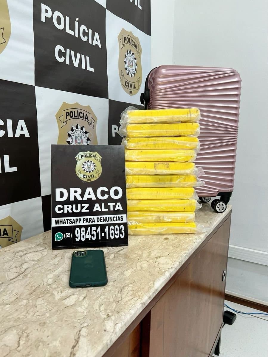 Cocaína avaliada em R$ 1 milhão é apreendida na rodoviária de Cruz Alta